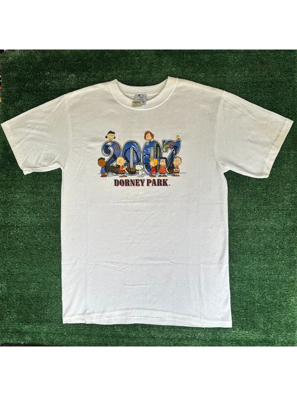 Vintage Y2K Peanuts Charlie Brown T-Shirt Snoopy Dorney Park 2007 Boxy White M
